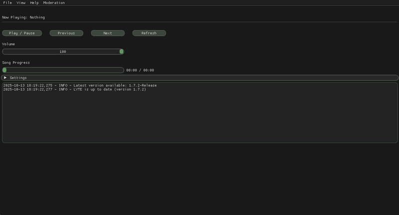 LYTE control panel UI